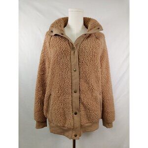 Fashion Women's Brown Retro Deep Pile Teddy Bear Sherpa Fleece Jacket Size S
